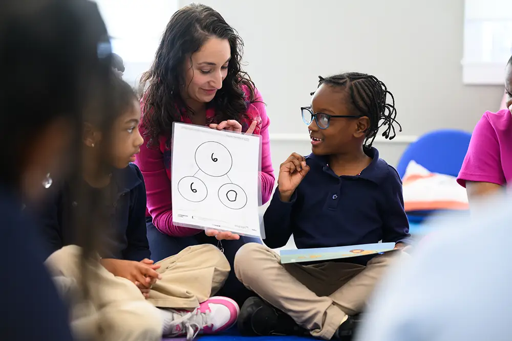 teacher showing kids chart